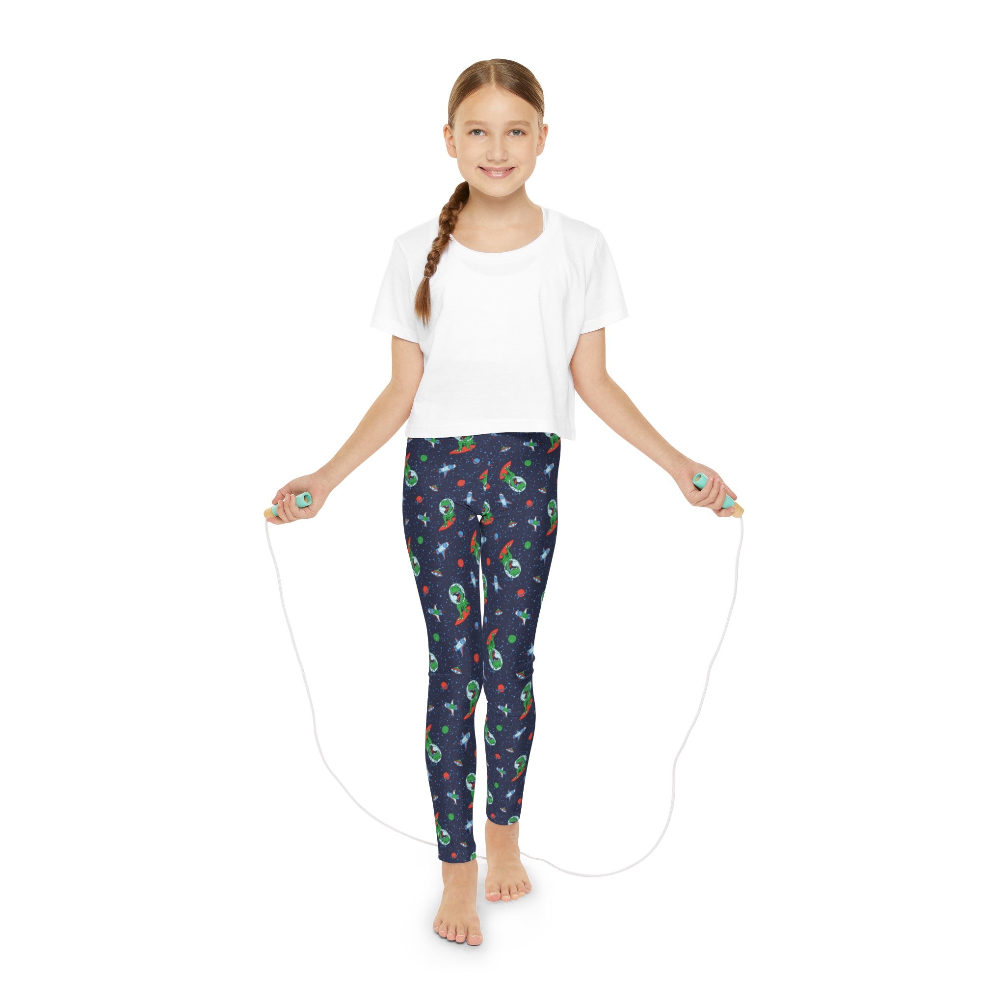 SHE REBEL - Space Dinosaur Girls' Leggings (Ages 18 M - 12 Years)